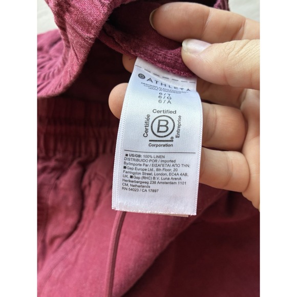 Athleta Retreat Linen Wide Leg Pant Sz 6 Tall CoffeeBerry Beach Coastal Pull On - Picture 8 of 13